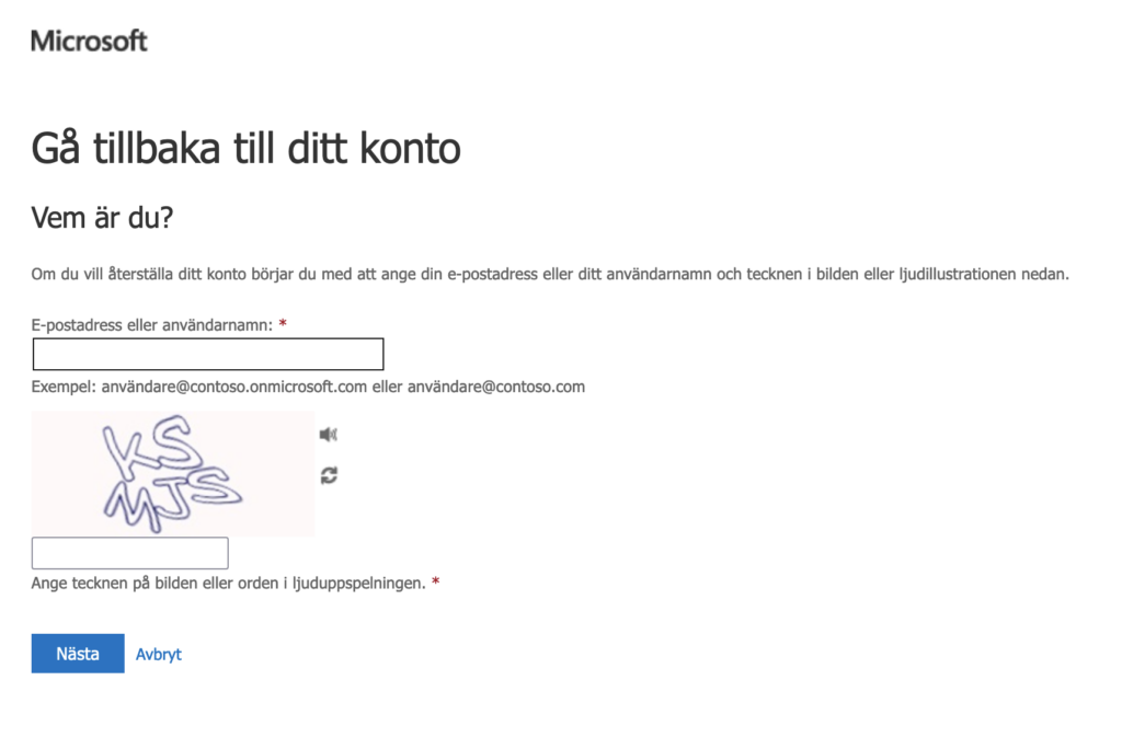 Microsoft inloggningsruta